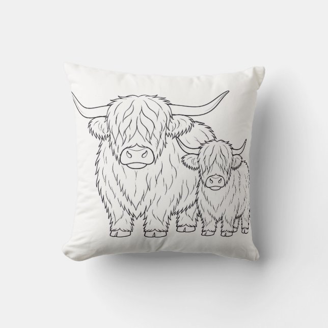 Highland Cow Coloring Book Pillow (Front)