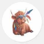 Highland Cow , Cool Cow , Sunglass Classic Round Sticker