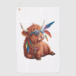 Highland Cow , Cool Cow , Sunglass Golf Towel