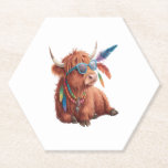Highland Cow , Cool Cow , Sunglass Paper Coaster