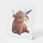 Highland Cow , Cool Cow , Sunglass Pedestal Sign