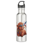 Highland Cow , Cool Cow , Sunglass Stainless Steel Water Bottle
