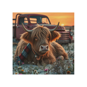 Highland Cow Country Christmas Wood Wall Art