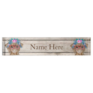 Highland Cow Country Desk Name Plate