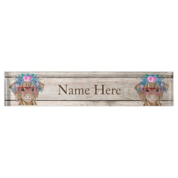 Highland Cow Country Desk Name Plate by Iggys_World at Zazzle