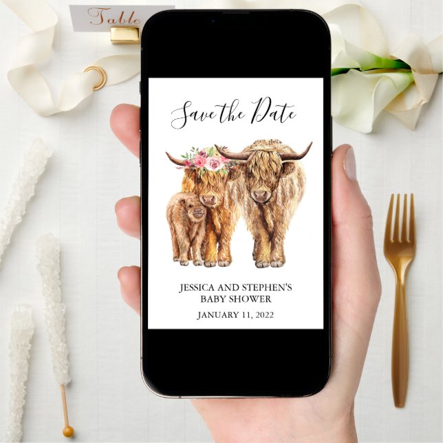 Highland Cow Couples Shower Save the Date  (Front Digital)