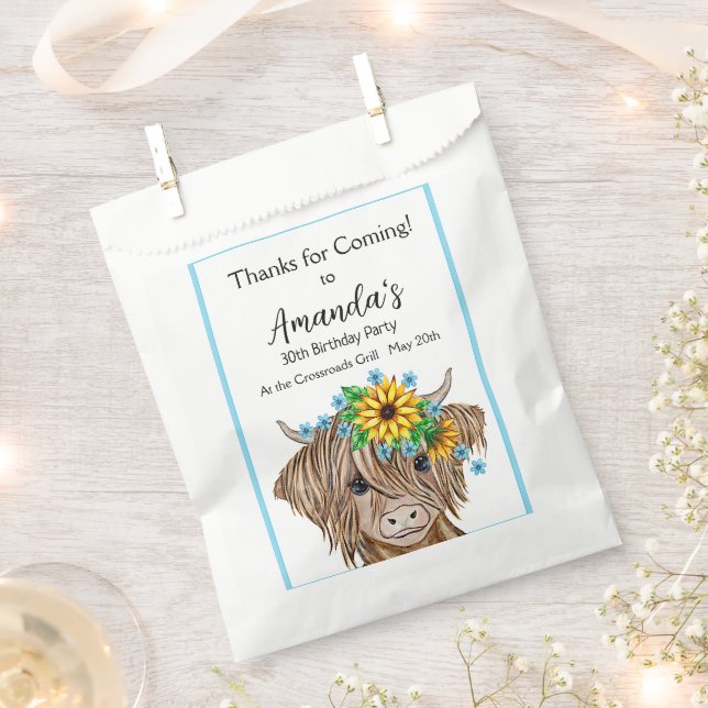 Highland Cow , Cow Birthday Party  Favor Bag (Clipped)