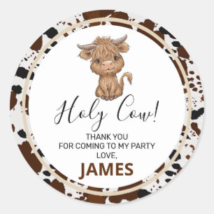 Highland Cow Cow Print Birthday Classic Round Sticker
