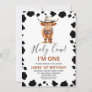 Highland Cow Cowboy Hat Cow Print 1st Birthday Invitation