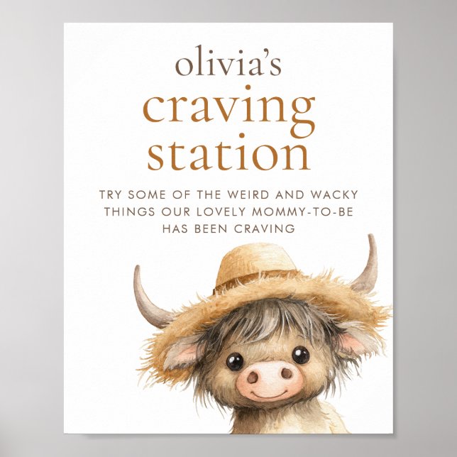 Highland Cow Cravings Station Baby Shower Poster (Front)