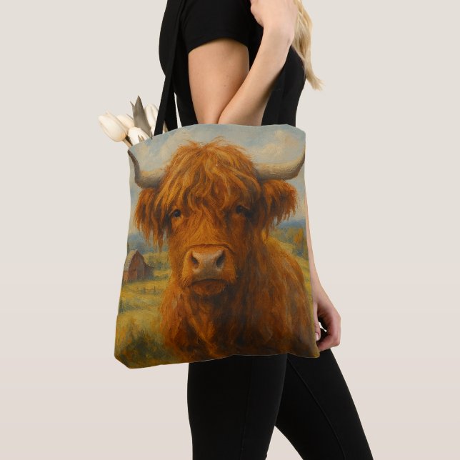 Highland Cow Cross Body Tote (Front & Rear View) (Close Up)