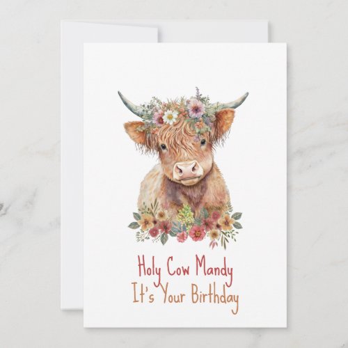 Highland Cow Cute Floral Birthday  Invitation