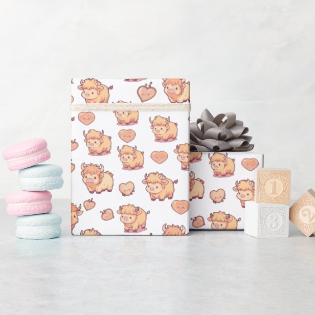 Highland Cow Cute Kawaii Wrapping Paper (Baby Shower)