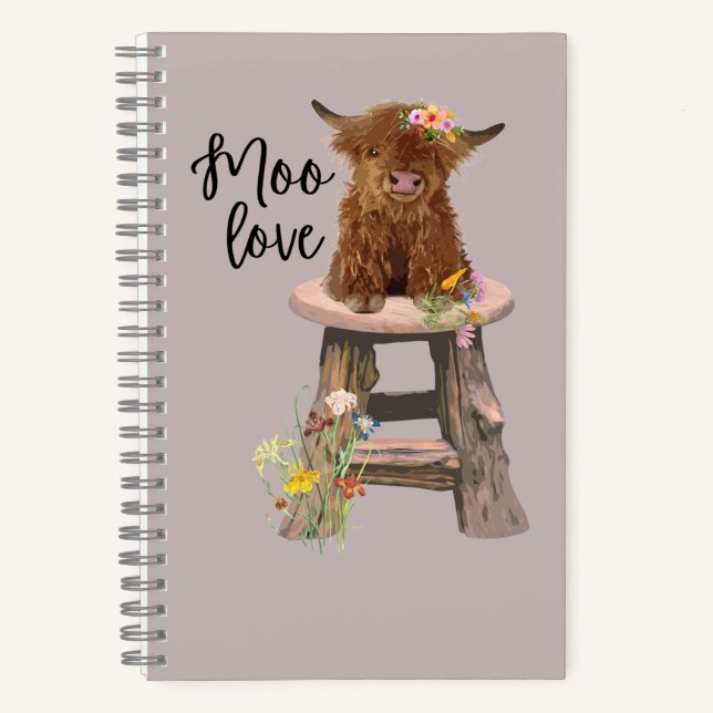 Highland Cow Cute Spiral Notebook (Front)