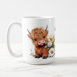 Highland Cow, Daisies Personalized Coffee Mug