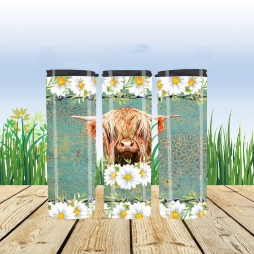 Highland Cow Daisies Thermal Tumbler
