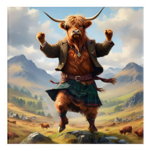 Highland Cow Dancing The Highland Fling, Acrylic Print