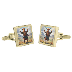 Highland Cow Dancing The Highland Fling, Cufflinks
