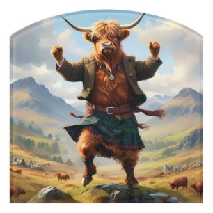 Highland Cow Dancing The Highland Fling, Door Sign