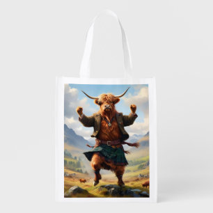 Highland Cow Dancing The Highland Fling, Grocery Bag