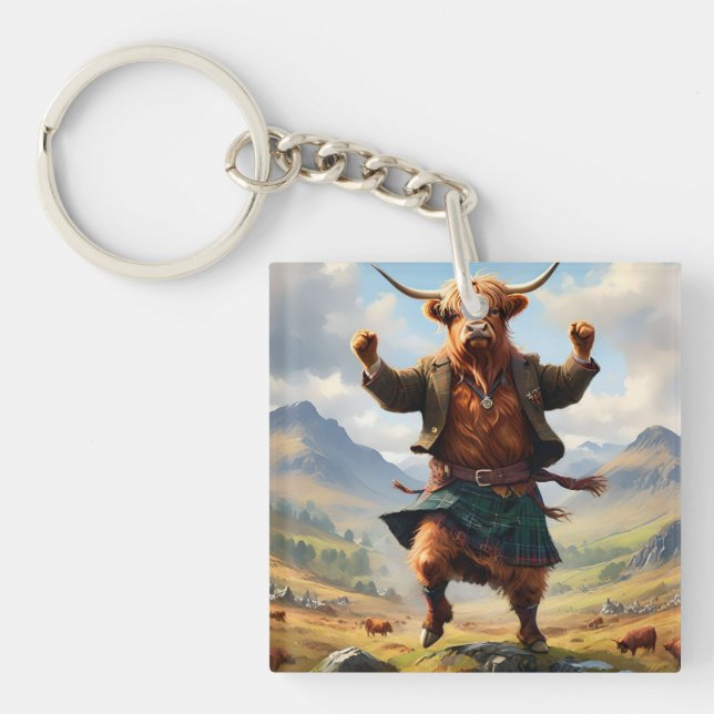 Highland Cow Dancing The Highland Fling, Keychain (Front)