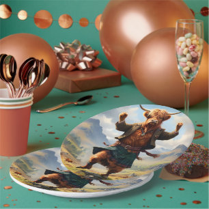 Highland Cow Dancing The Highland Fling, Paper Plates