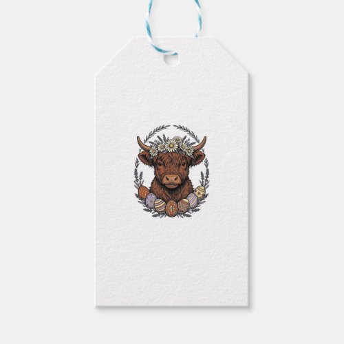 Highland Cow Easter Vintage Floral Egg Art Gift Tags