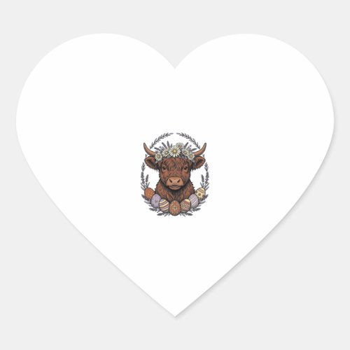 Highland Cow Easter Vintage Floral Egg Art Heart Sticker