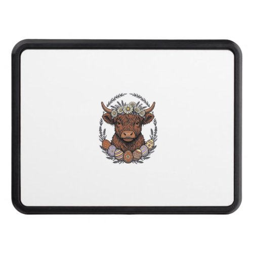 Highland Cow Easter Vintage Floral Egg Art Hitch Cover