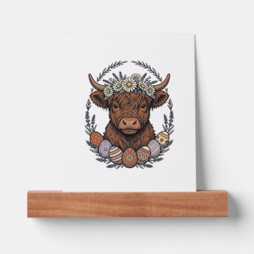 Highland Cow Easter Vintage Floral Egg Art Picture Ledge