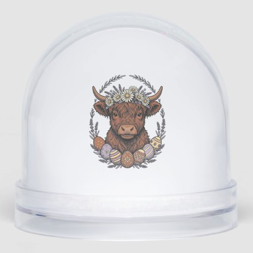Highland Cow Easter Vintage Floral Egg Art Snow Globe