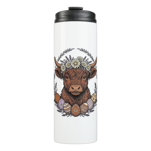 Highland Cow Easter Vintage Floral Egg Art Thermal Tumbler
