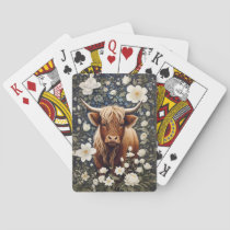 Highland Cow Elegant White Floral Poker Cards