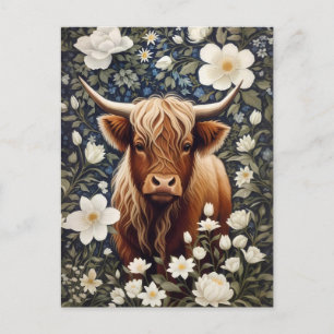 Highland Cow Elegant White Floral Postcard
