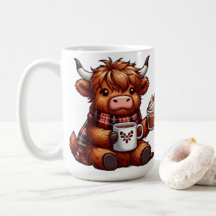  Highland Cow Enjoying Hot Beverages in Cozy Plaid Coffee Mug