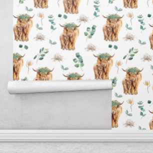 Highland Cow Eucalyptus Baby Room Nursery Wallpaper