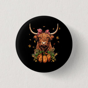 Highland Cow Fall And Leaves Pumpkins Autumn Thank Button