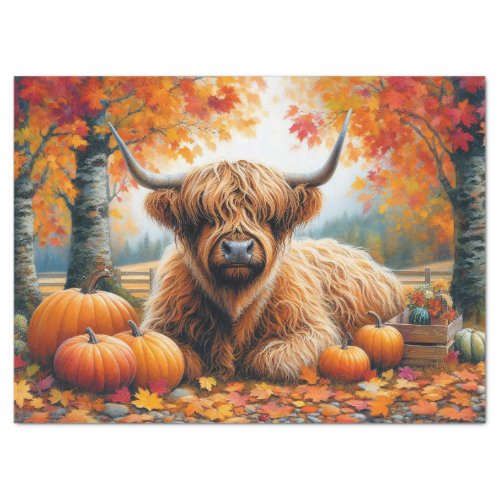 Highland Cow Fall Pumpkins Watercolor Decoupage Tissue Paper