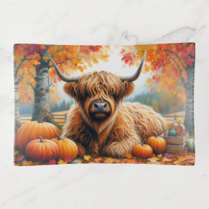 Highland Cow Fall Pumpkins Watercolor Trinket Tray
