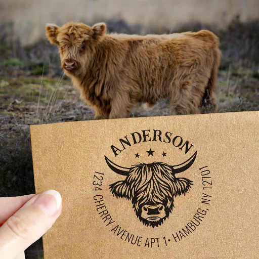 Highland Cow Family Return Address Self-inking Stamp