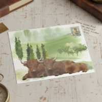  Highland Cow Family Watercolor Scotland
