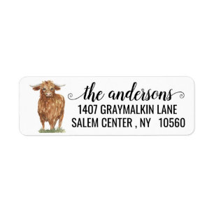 Highland Cow Farm Calligraphy Name address Label