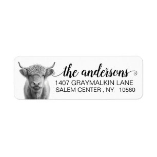 Highland Cow Farm Calligraphy Name Label