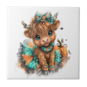 Highland Cow Farm Halloween Ceramic Tile