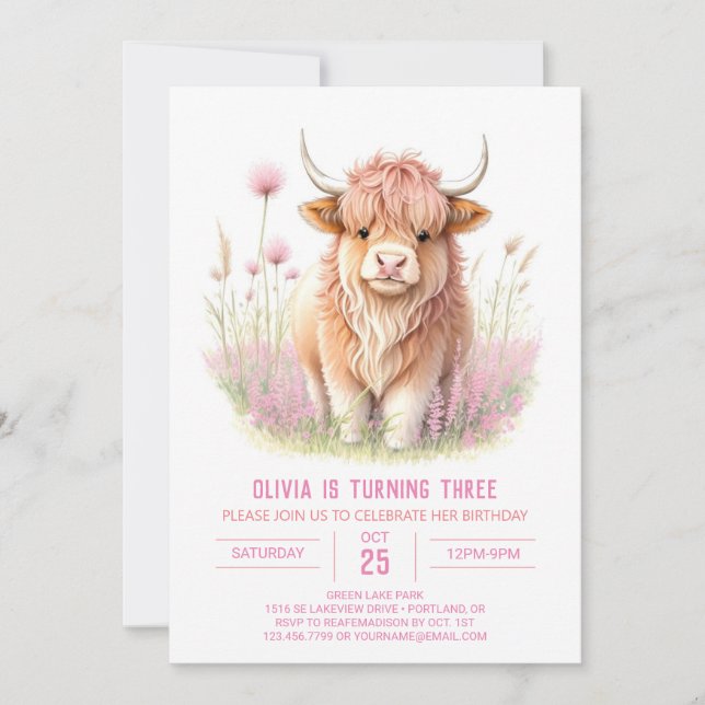 Highland Cow Farmyard Frolic Birthday Invitation (Front)