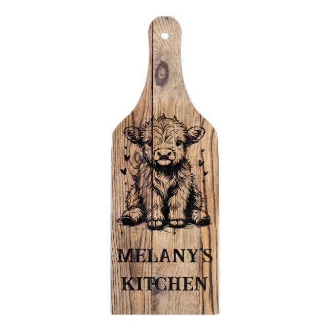 Highland Cow Faux Wood Design Cutting Board (Front)