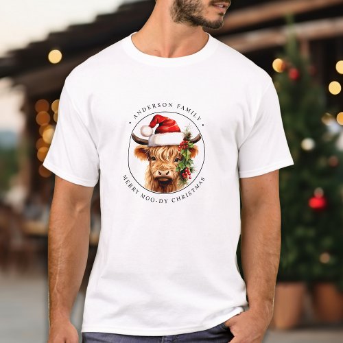Highland Cow Festive Farm Animal Family Christmas T_Shirt