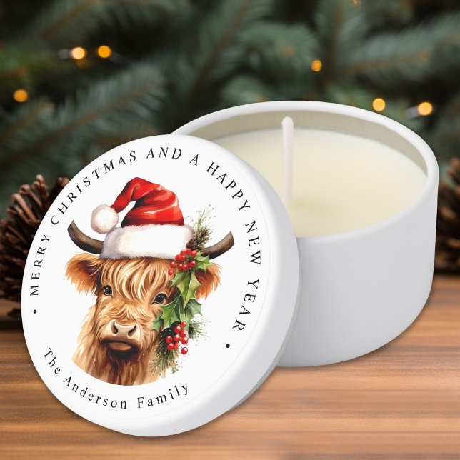 Highland Cow Festive Farm Animal Merry Christmas Mini Candle Favors (Creator Uploaded)