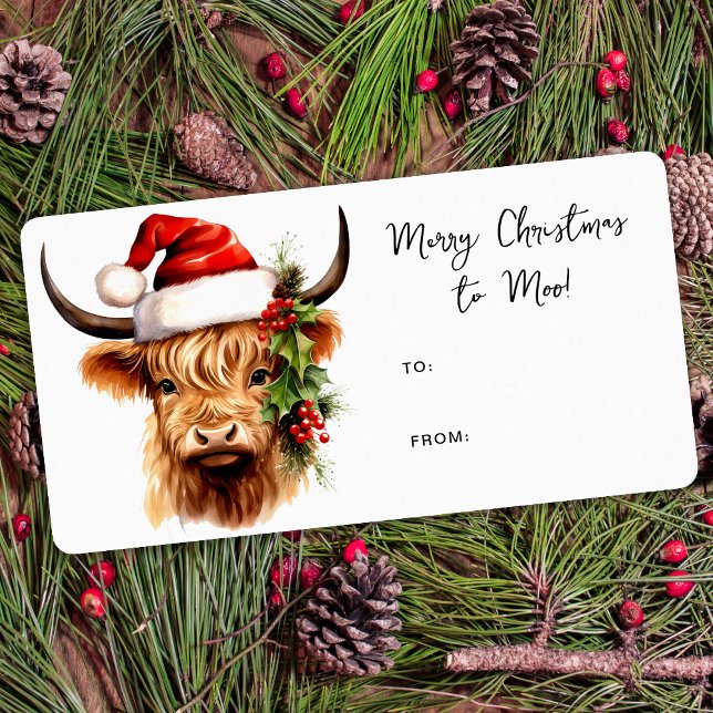 Highland Cow Festive Farm Merry Christmas Gift Label (Creator Uploaded)