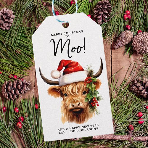 Highland Cow Festive Farm Merry Christmas to MOO Gift Tags